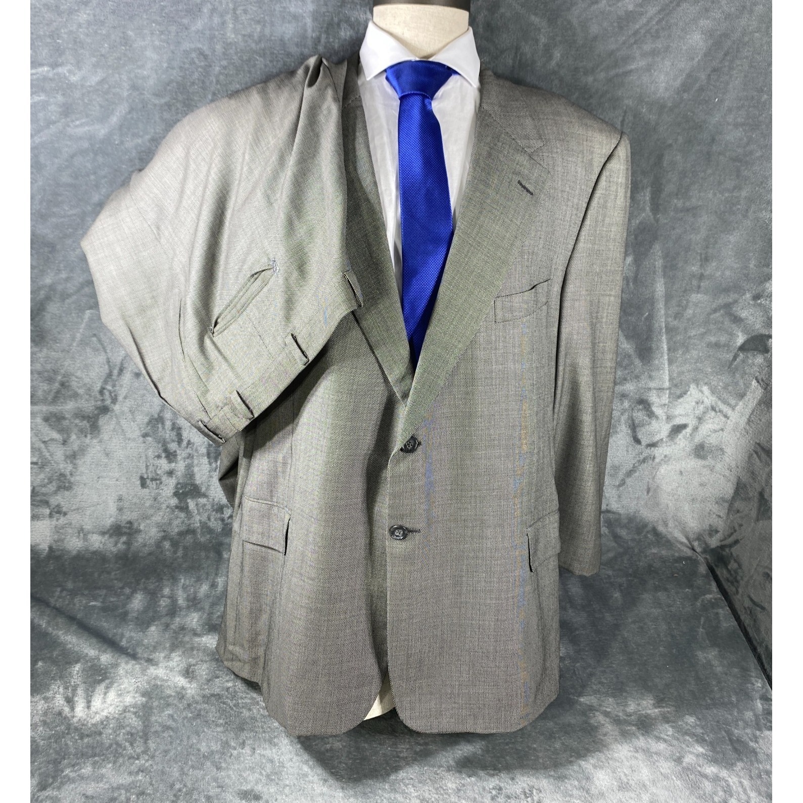 Vintage Hickey Freeman Suit Men 54r Loro Piana Tasmanian 120s Wool Birds Eye 46w
